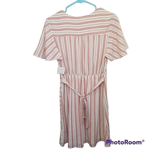 Monteau Faux Wrap Striped Short Sleeved Midi Dress With Tie Belt - Picture 3 of 10